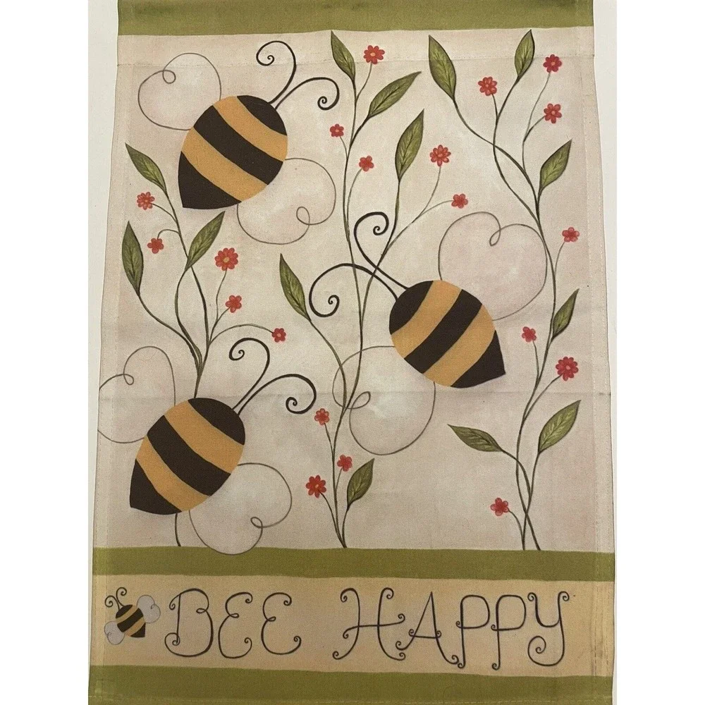 LOT OF 3 Winter Greetings. Welcome, Bee Happy garden flags 12x18 double sided